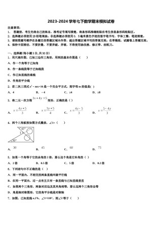 辽宁省红旗学校2024届数学七下期末统考试题含解析.doc