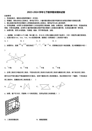 辽宁省营口市大石桥市水源九一贯制学校2024届七年级数学第二学期期末联考试题含解析.doc