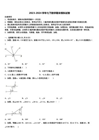 辽宁省重点中学2023-2024学年七年级数学第二学期期末统考模拟试题含解析.doc