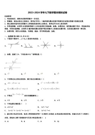 辽宁省锦州市2024年七下数学期末综合测试试题含解析.doc