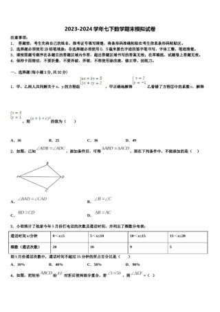 辽宁省锦州市滨海期实验学校2023-2024学年七下数学期末达标检测模拟试题含解析.doc