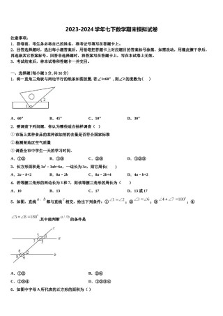辽宁省锦州市第十九中学2024年数学七下期末统考模拟试题含解析.doc
