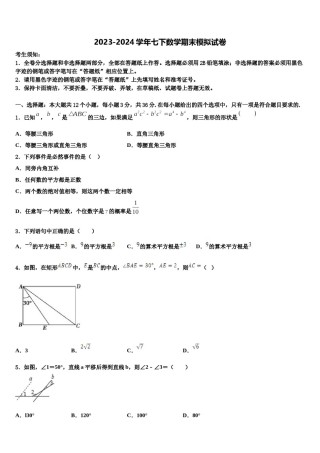 重庆市北碚区西南大附属中学2023-2024学年七下数学期末教学质量检测模拟试题含解析.doc