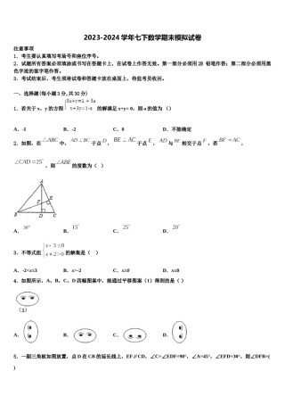 重庆市育才中学2024届七下数学期末教学质量检测模拟试题含解析.doc