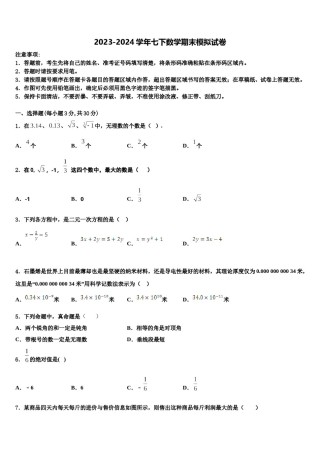 陕西省兴平市华兴中学2024届七年级数学第二学期期末达标检测模拟试题含解析.doc