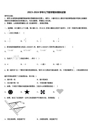 陕西省咸阳市秦都区咸阳市实验中学2023-2024学年七下数学期末质量跟踪监视试题含解析.doc