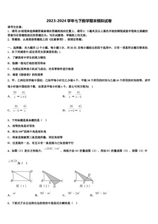 陕西省安康市旬阳县2024年七年级数学第二学期期末学业质量监测模拟试题含解析.doc