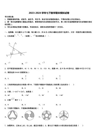 陕西省宝鸡市名校2024届数学七下期末监测模拟试题含解析.doc