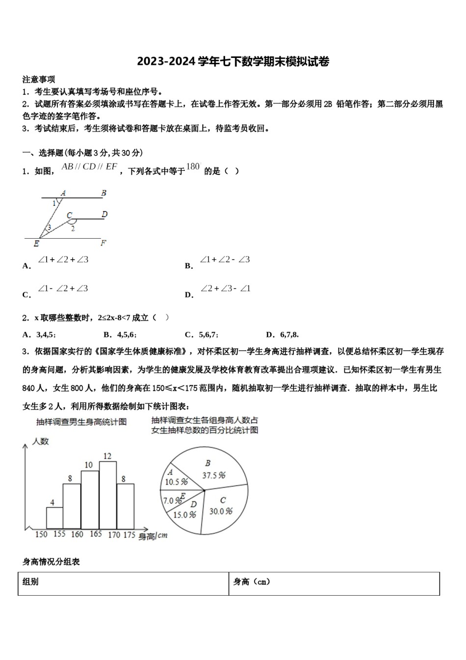 陕西省宝鸡市高新区2024年七年级数学第二学期期末监测模拟试题含解析.doc_第1页