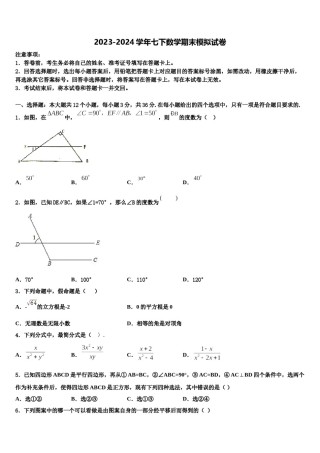 陕西省西安市西北大附属中学2024年七年级数学第二学期期末监测模拟试题含解析.doc