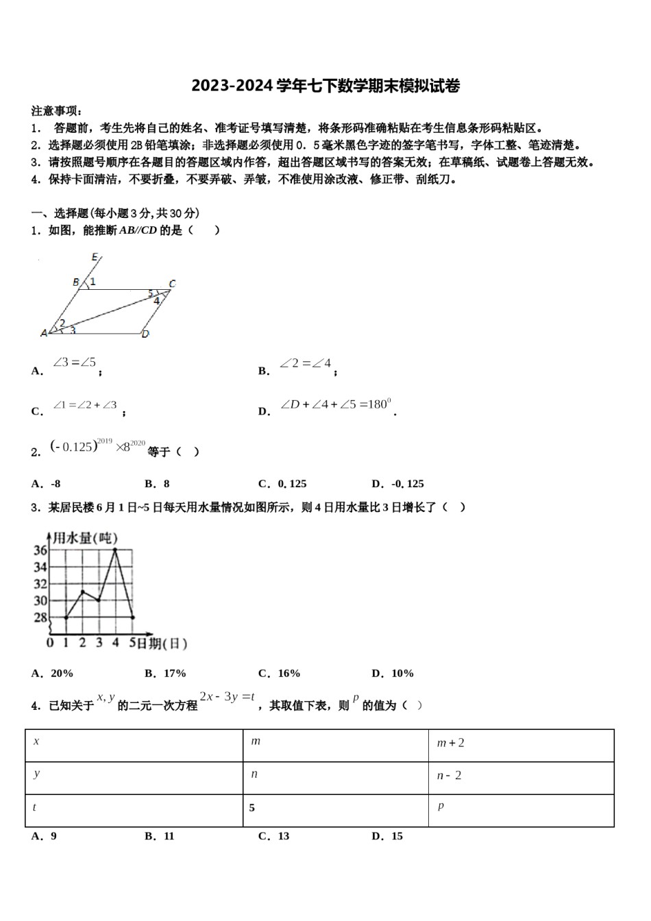 陕西省西安市陕西师大附中2024年数学七下期末质量检测试题含解析.doc_第1页