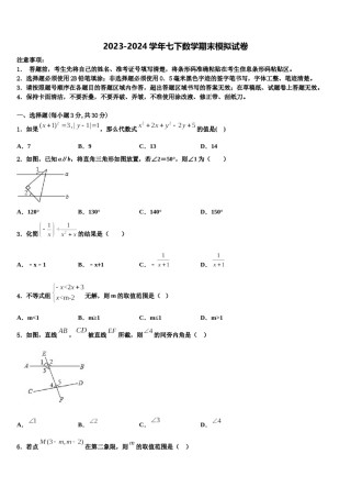 陕西省西安高新一中学2023-2024学年数学七下期末复习检测试题含解析.doc