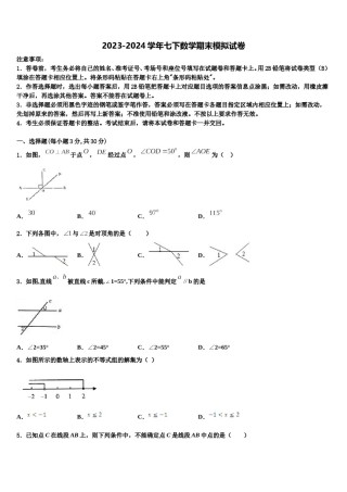陕西省陕西师范大附属中学2024届七下数学期末预测试题含解析.doc