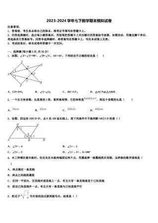 随州市重点中学2023-2024学年七下数学期末调研模拟试题含解析.doc