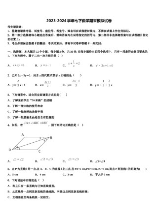 青岛市2023-2024学年数学七下期末综合测试模拟试题含解析.doc