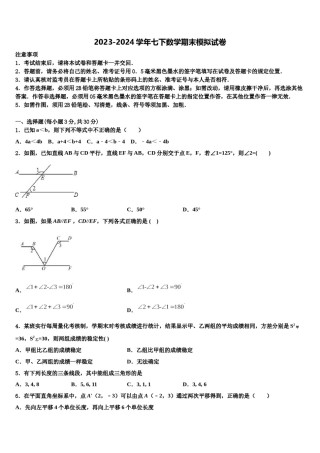青海省西宁市大通回族土族自治县2024届七年级数学第二学期期末调研模拟试题含解析.doc