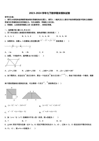 鸡西市重点中学2024届数学七下期末教学质量检测试题含解析.doc