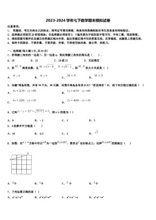 黑龙江大庆市万宝学校2024年数学七下期末调研试题含解析.doc
