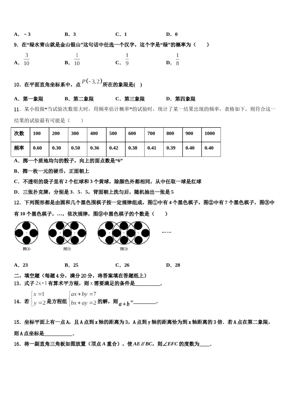 黑龙江省哈尔滨市香坊区2024届数学七下期末综合测试模拟试题含解析.doc_第2页