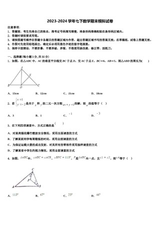 黑龙江省大庆中学2024年数学七下期末检测模拟试题含解析.doc