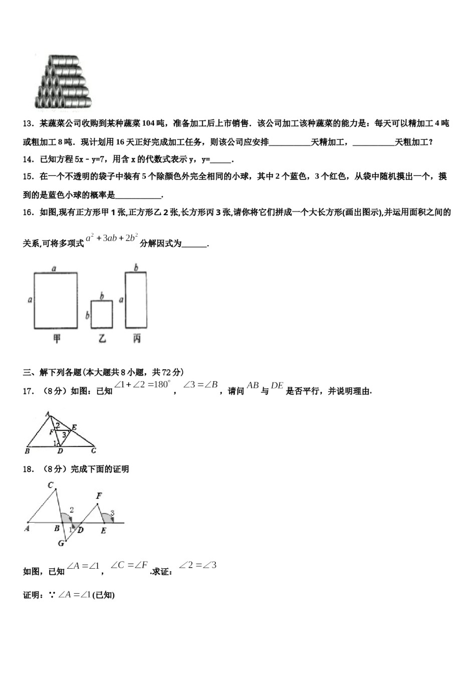 黑龙江省大庆市杜尔伯特县2023-2024学年七下数学期末监测模拟试题含解析.doc_第3页