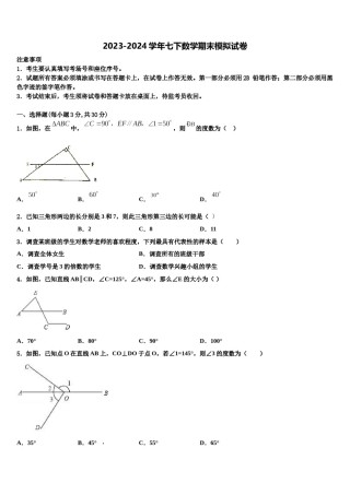 黑龙江省大庆市杜尔伯特蒙古族自治县2024届七年级数学第二学期期末经典试题含解析.doc