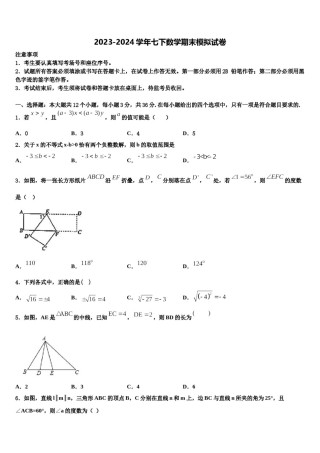黑龙江省绥化市2023-2024学年七年级数学第二学期期末考试试题含解析.doc