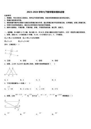 黑龙江省绥化市名校2023-2024学年七年级数学第二学期期末检测试题含解析.doc