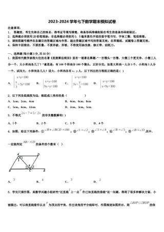 黑龙江省鸡西市虎林市八五八农场学校2024届七年级数学第二学期期末预测试题含解析.doc