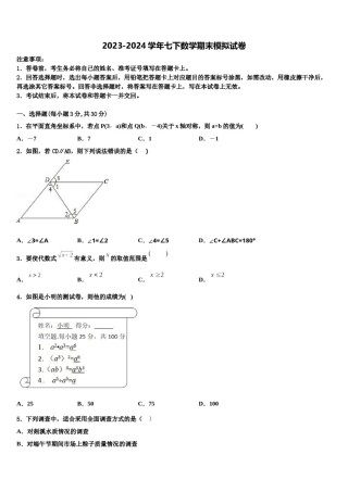 黑龙江省鸡西虎林市东方红林业局2024年七年级数学第二学期期末学业质量监测试题含解析.doc