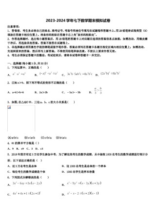 黑龙江省齐齐哈尔市实验学校2024届七年级数学第二学期期末经典试题含解析.doc