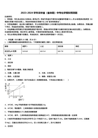 2023-2024学年吉林省（省命题）中考化学模拟预测题含解析.doc