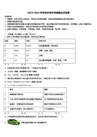 2023-2024学年哈尔滨中考猜题化学试卷含解析.doc