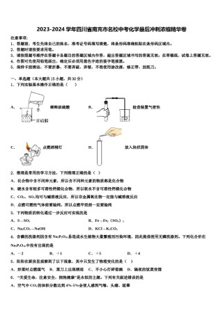 2023-2024学年四川省南充市名校中考化学最后冲刺浓缩精华卷含解析.doc
