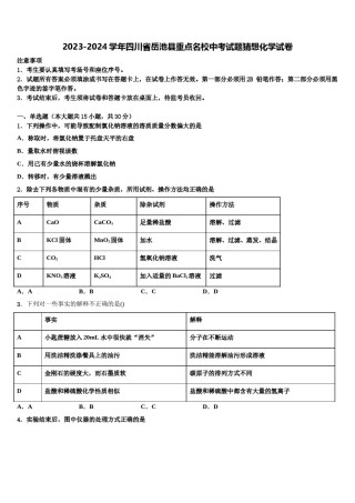2023-2024学年四川省岳池县重点名校中考试题猜想化学试卷含解析.doc