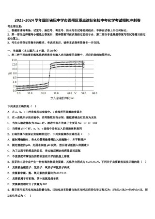 2023-2024学年四川省巴中学市巴州区重点达标名校中考化学考试模拟冲刺卷含解析.doc
