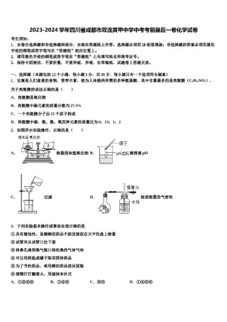 2023-2024学年四川省成都市双流黄甲中学中考考前最后一卷化学试卷含解析.doc