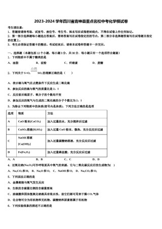 2023-2024学年四川省青神县重点名校中考化学模试卷含解析.doc