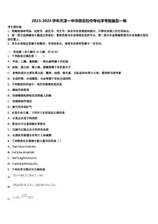 2023-2024学年天津一中市级名校中考化学考前最后一卷含解析.doc