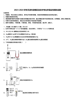 2023-2024学年天津市津南区名校中考化学适应性模拟试题含解析.doc