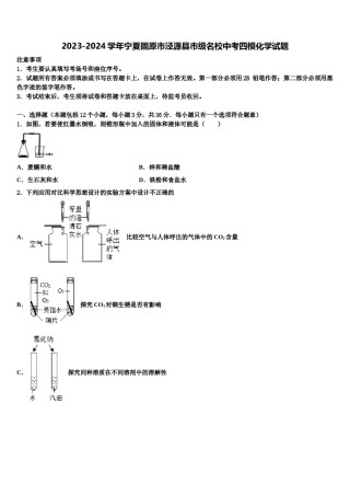 2023-2024学年宁夏固原市泾源县市级名校中考四模化学试题含解析.doc