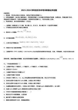 2023-2024学年安庆市中考冲刺卷化学试题含解析.doc