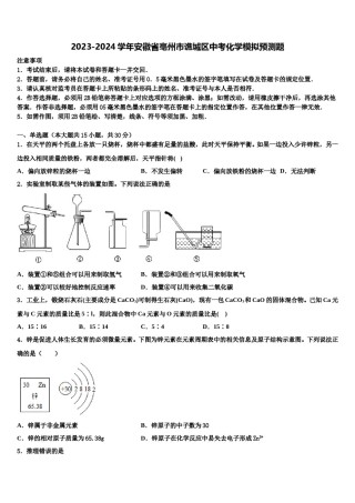 2023-2024学年安徽省亳州市谯城区中考化学模拟预测题含解析.doc