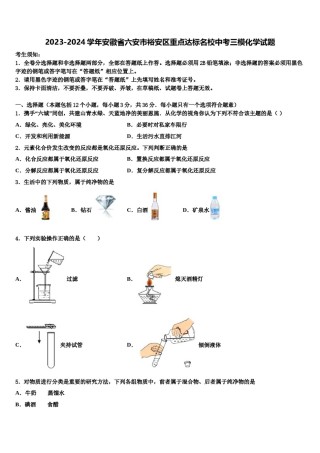 2023-2024学年安徽省六安市裕安区重点达标名校中考三模化学试题含解析.doc