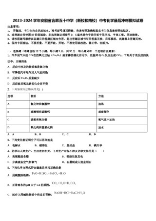 2023-2024学年安徽省合肥五十中学（新校和南校）中考化学最后冲刺模拟试卷含解析.doc