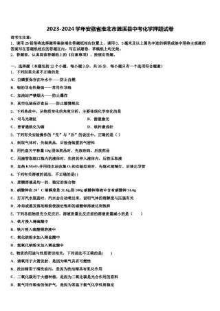 2023-2024学年安徽省淮北市濉溪县中考化学押题试卷含解析.doc