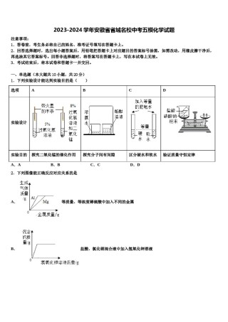 2023-2024学年安徽省省城名校中考五模化学试题含解析.doc