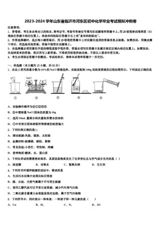 2023-2024学年山东省临沂市河东区初中化学毕业考试模拟冲刺卷含解析.doc