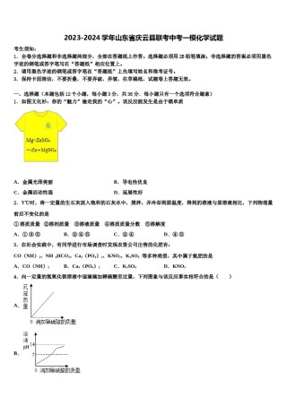 2023-2024学年山东省庆云县联考中考一模化学试题含解析.doc