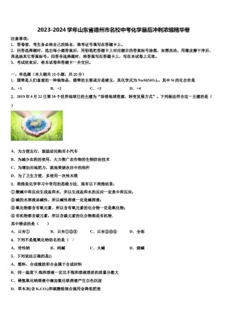 2023-2024学年山东省德州市名校中考化学最后冲刺浓缩精华卷含解析.doc